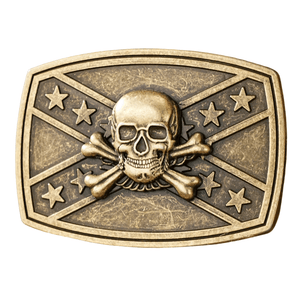 Bältespänne med sydstatsflagga och westernmotiv Gulddödskalle