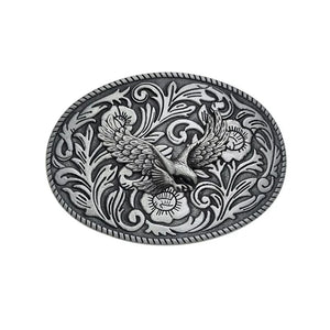 Bältespänne ovalt örn blomster western Silver