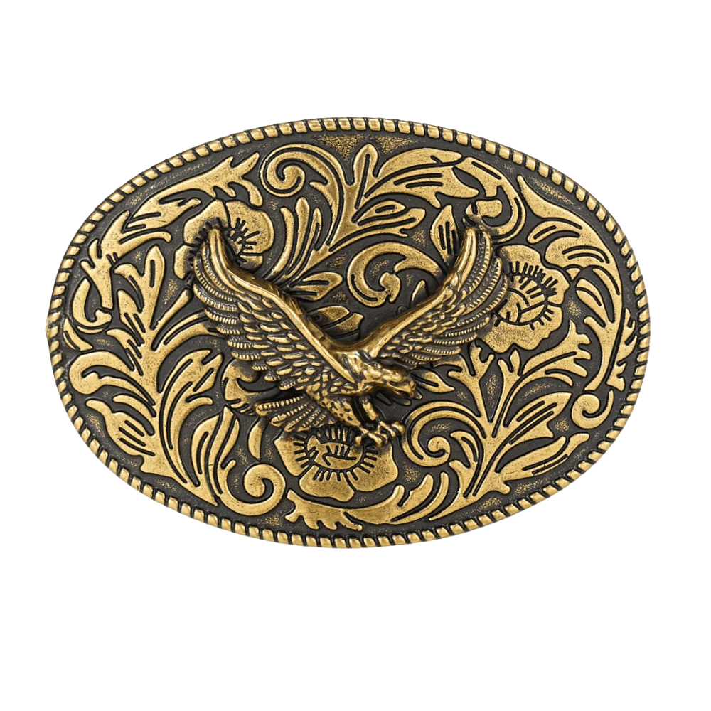 Bältespänne western i antik metall med symbolmotiv Örn