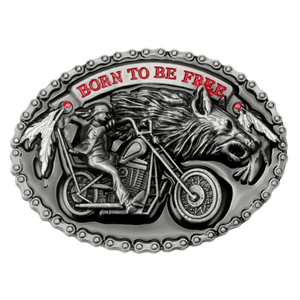 Bältesspänne Born to Be Free western motorcykel Antik silver