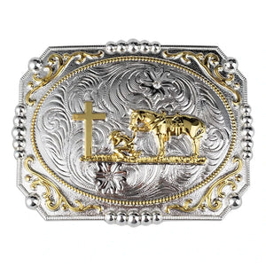 Bältesspänne western stil med detaljer i guld och silver eleganta motiv Kors och häst
