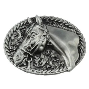 Bältesspänne western stil med hästhuvud Silver