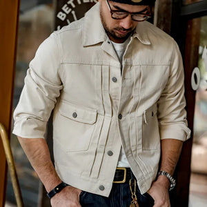 Beige jeans jacka herr