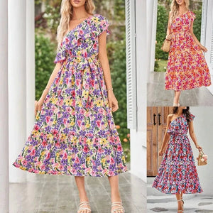 Blommig one shoulder-klänning