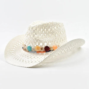 Bohemisk Halm Cowboyhatt Vit / One Size