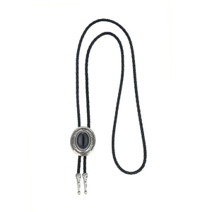 Bolo tie i läder med metallhänge och färgad sten Svart