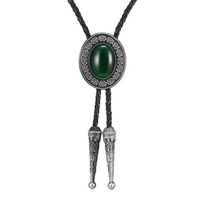 Bolo tie i läder med natursten Mörkgrön