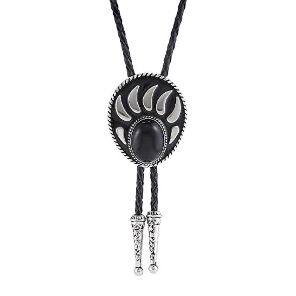 Bolo tie i silverfärgad björntassdesign med ädelstenslook Svart