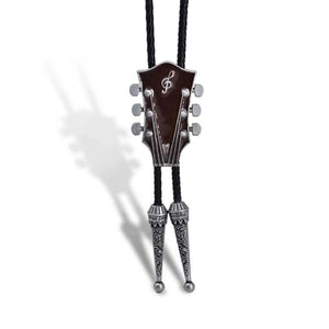Bolo tie med gitarrhänge i emalj Mörkbrun