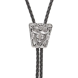 Bolo tie med oxskalle i metall och läderband
