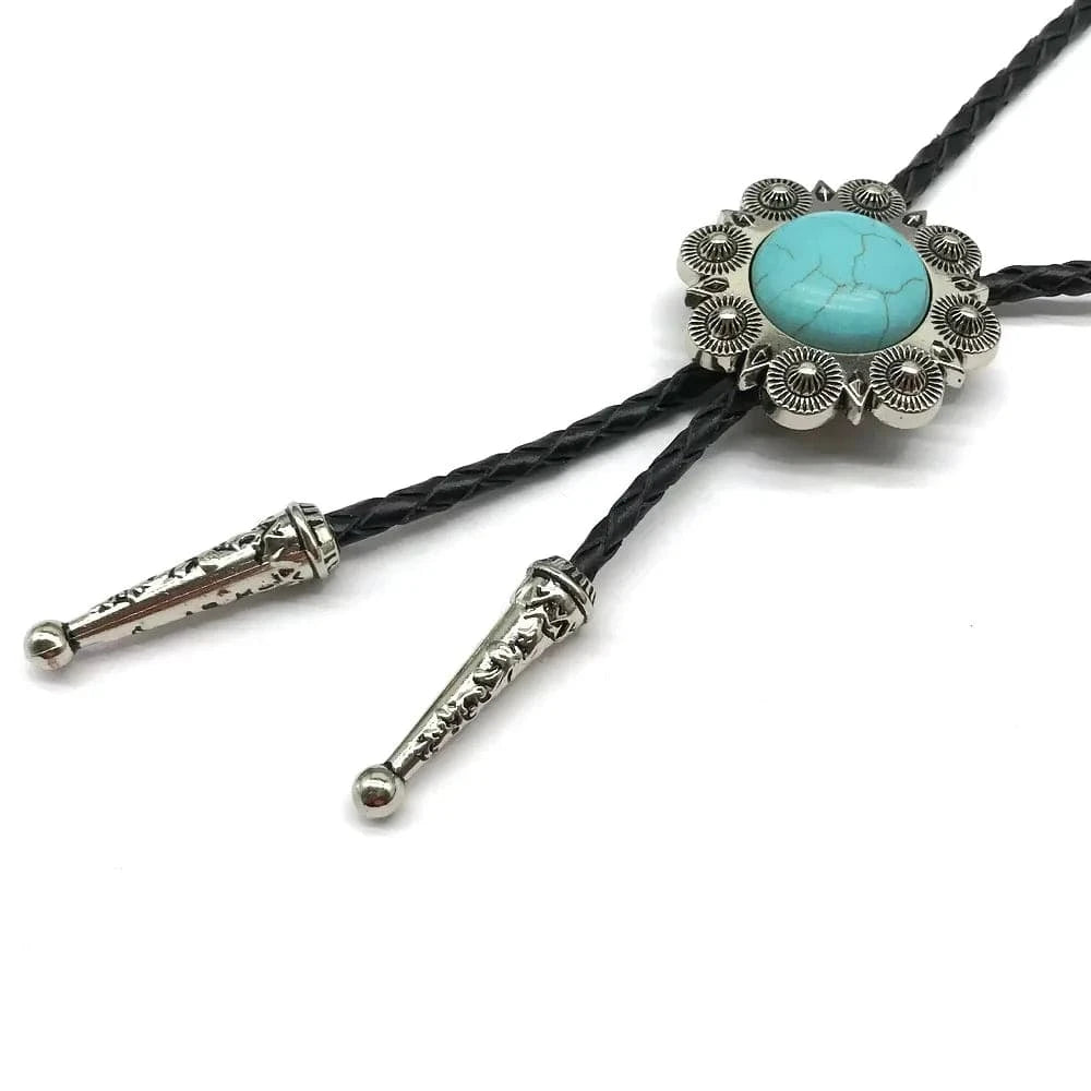 Bolo tie med rund turkossten och solformad medaljong Blå