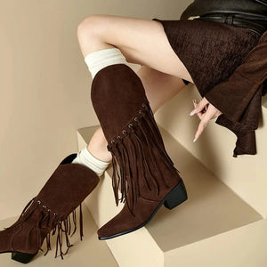 Höga Frans Cowboyboots i Mocka