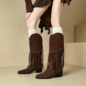 Höga Frans Cowboyboots i Mocka
