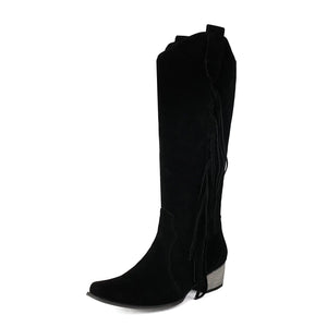 Moderna Cowgirl Boots i Mocka med Fransar Svart / 35