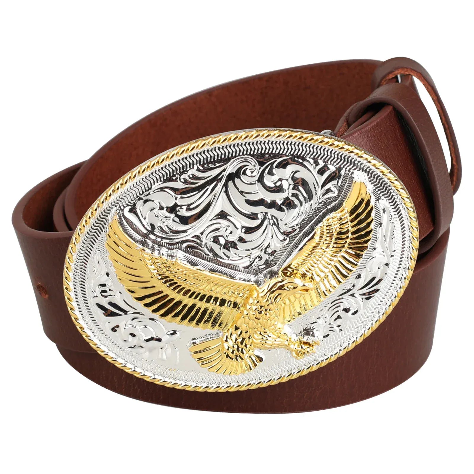 Cowboybälte i äkta kohud med djurmotiv Örn 1 Mörkbrun / 90cm