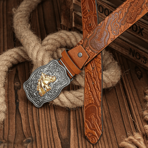 Cowboybälte med gyllene hästhuvud