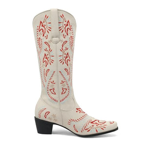 Cowboyboots med broderad design och blockklack