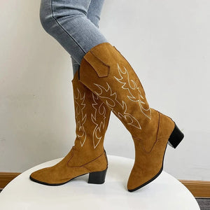 Cowboyboots med broderad sammet