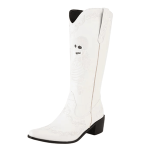 Cowboyboots med broderad skelettdesign och chunky klack Vit / 36
