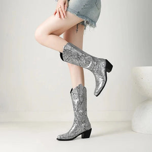 Cowboyboots med Ormskinnsmönster för Dam
