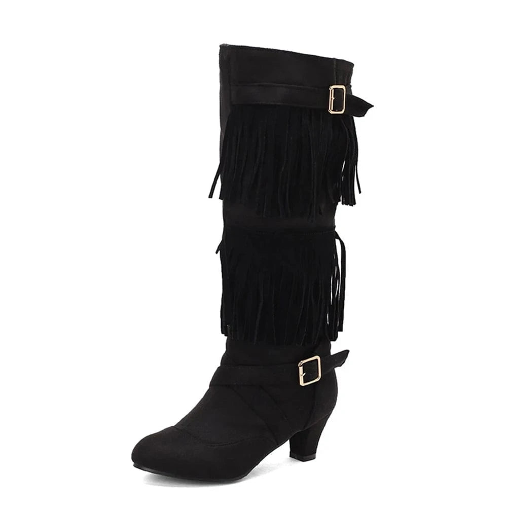 Cowboyboots med tofsar och spänndetaljer i mockalook Svart / 36