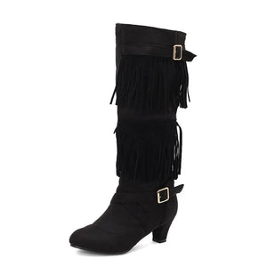 Cowboyboots med tofsar och spänndetaljer i mockalook Svart / 36