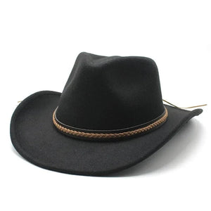 Cowboyhatt med läderfläta Svart / 56-58cm