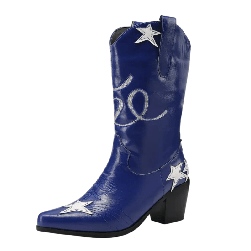 Cowgirl Boots med Stjärnbroderi Blå / 35