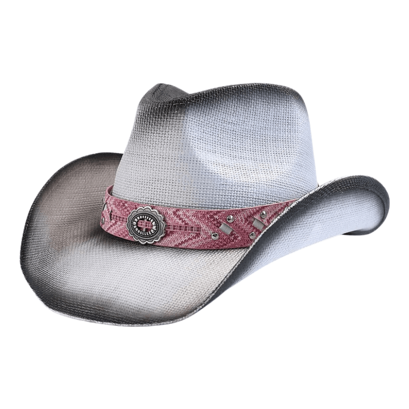 Cowgirlhatt med Rosa Band Vit och rosa / One Size