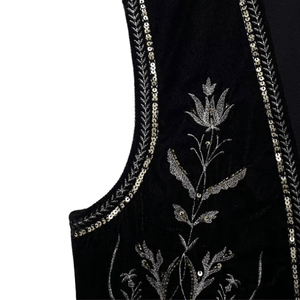 Elegant Broderad Väst i Svart