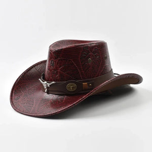 Elegant Cowboyhatt i Konstläder Vinröd / One Size