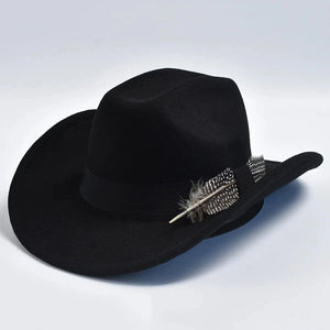 Filt Westernhatt med Fjäder Svart / One Size