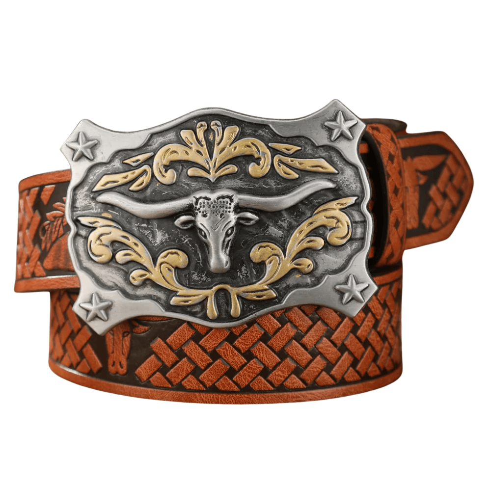 Herr cowboybälte longhornspänne Brun/Silver / 120cm