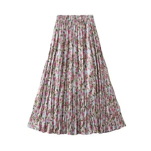 Lång plisserad kjol med blommönster Rosa / One Size