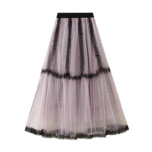 Lång prickig tyllkjol Rosa / One Size