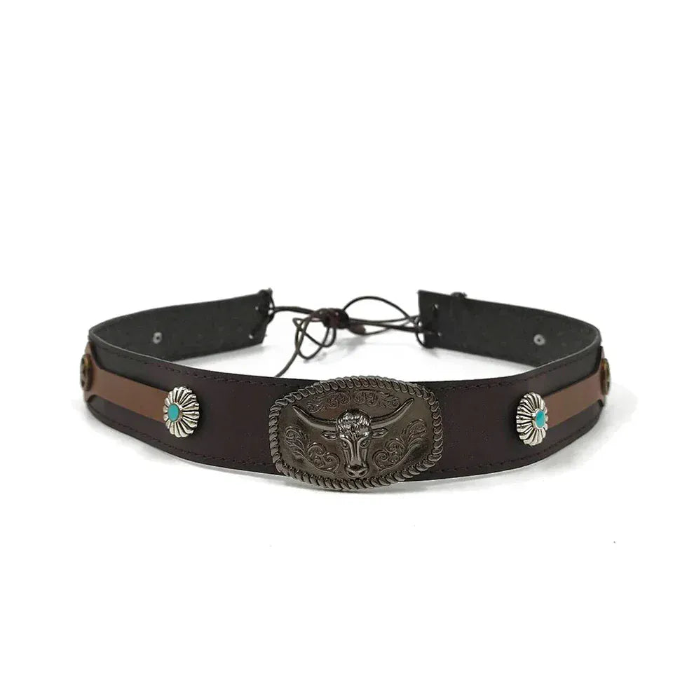Longhorn cowboyhattband för herr Mörkbrun / 56-58cm
