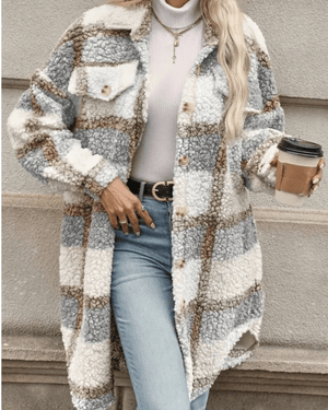 Rutig teddy-överskjorta för dam Vit / M