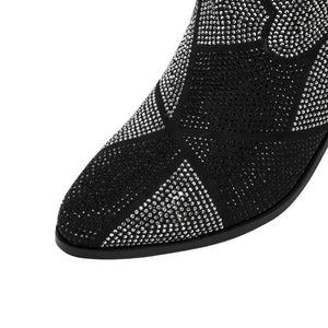 Svarta Höga Cowboystövlar med Strass för Dam