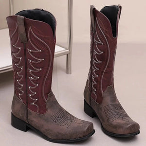 Tvåfärgade Höga Cowboyboots med Fyrkantig Tå för Dam