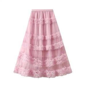Tyllkjol med strukturerad spets Rosa / One Size