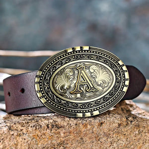 Vintage bältesspänne cowboy initial A Antikguld
