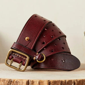 Vintageinspirerat westernbälte i äkta läder med robust dubbelspänne