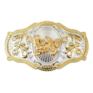 Western Bältesspännen Guld Silver Djurmotiv Vita Strass Blommig Relief Örn