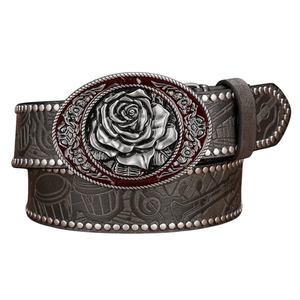 Westernbälte med rosgraverat spänne Grå / 120cm