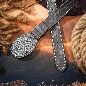 Westernbälte med silverblomspänne