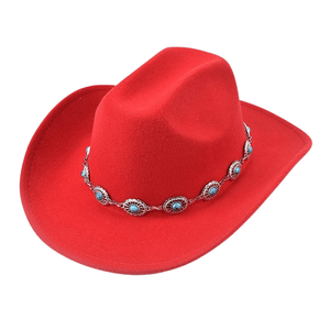 Westernhatt i Filttyg med Turkos Dekor Röd / 56-58cm