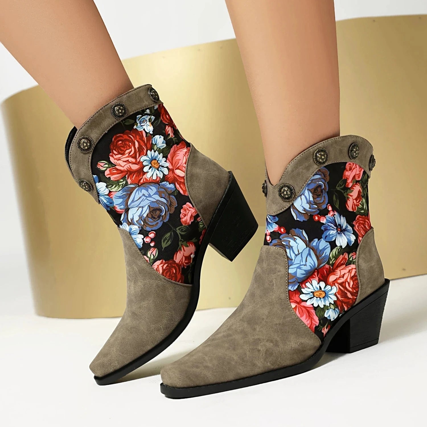 Korta Cowboyboots med Blommor