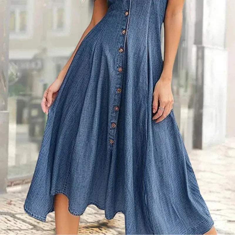 A-linje lång denimklänning