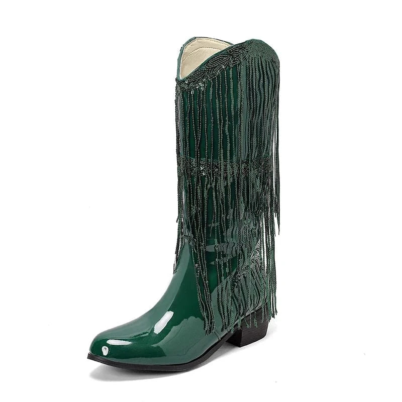 Glamorösa Cowgirl Boots med Fransar Grön / 36