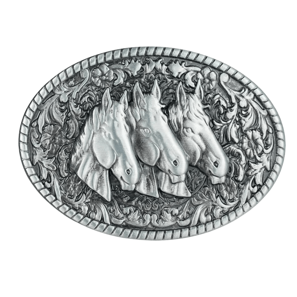 Bältespänne med tre hästar i relief Silver